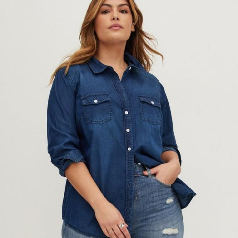 Torrid Taylor Medium Wash Denim Button-Down Shirt